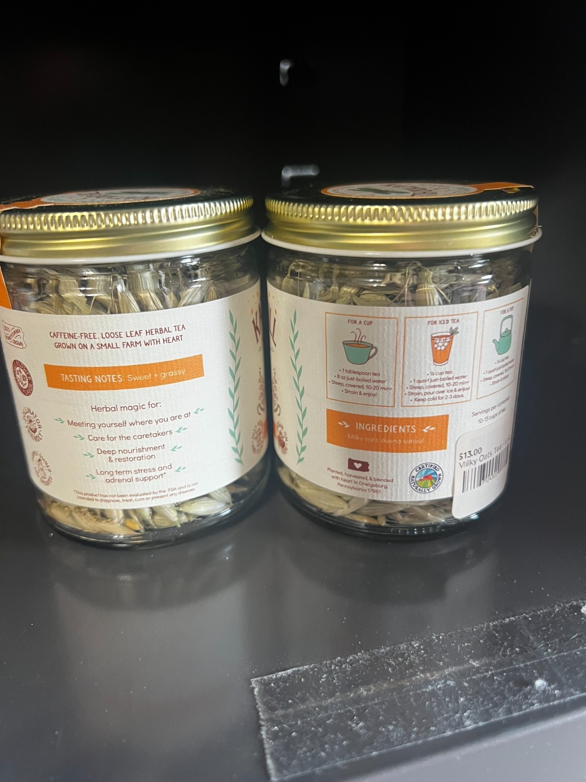 Katydid Hill Milky Oats Herbal Loose Leaf Tea 30g Jar Organic Caffeine Free New