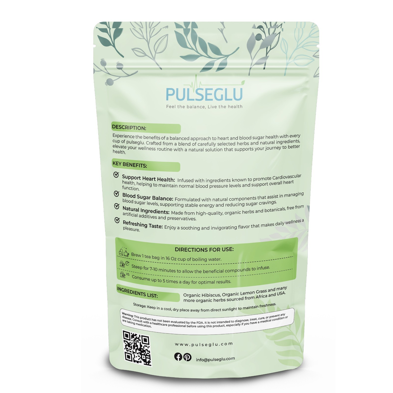 PulseGlu Herbal Tea – 15 Tea Bags – 60g – Hibiscus, Beets, Ginger, Lemongrass