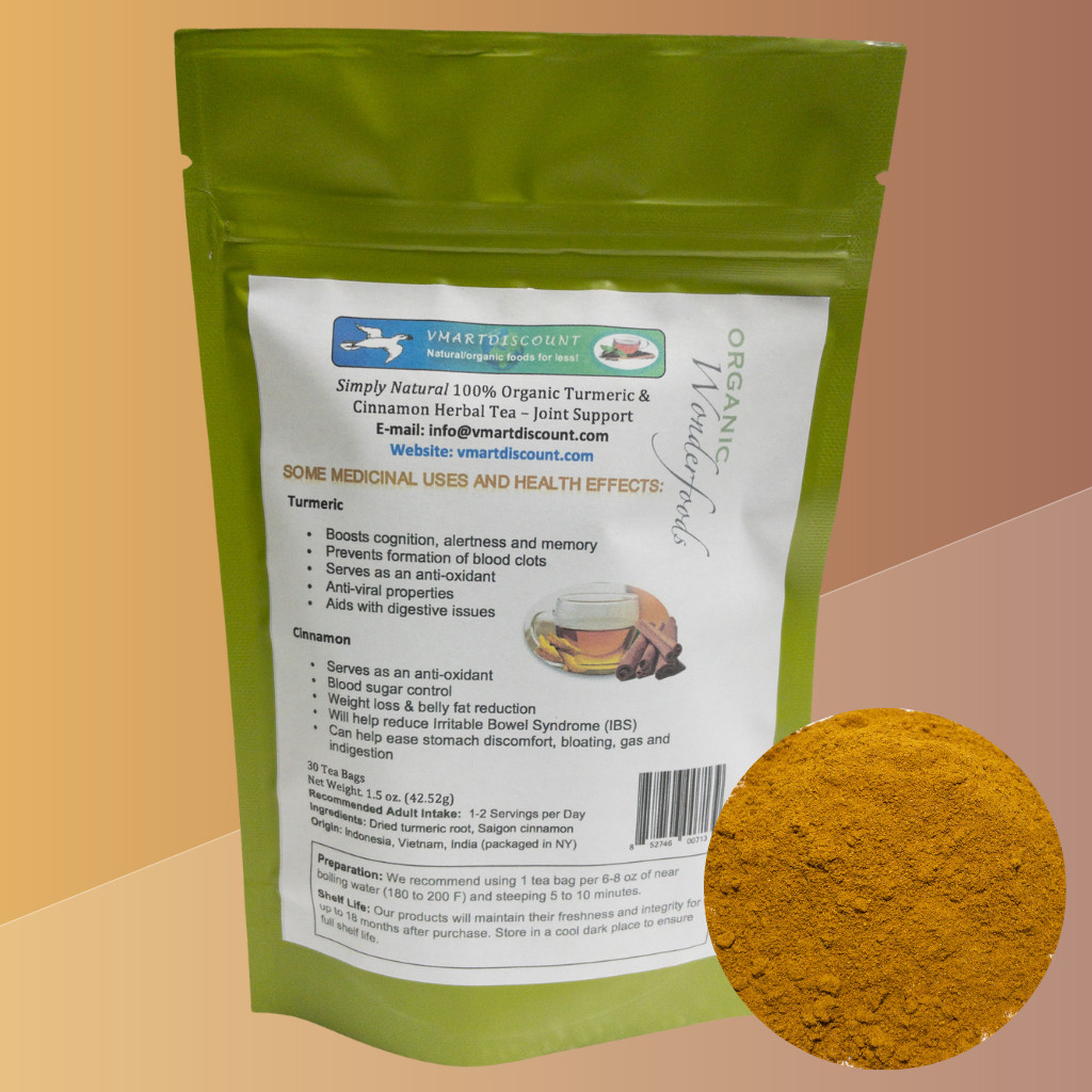 Turmeric Cinnamon Herbal Tea (Te de Curcuma y Canela), 30 Tea Bags Joint Support