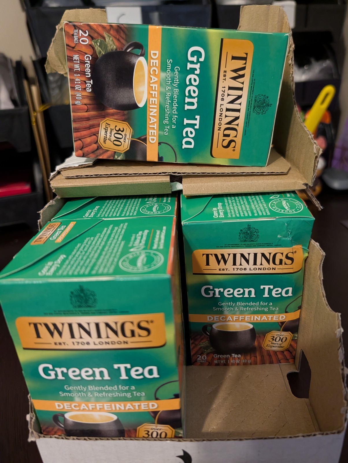 Six Boxes Of Twinings Green Tea Bags. Each Individual Box Has 20 Tea Bags.