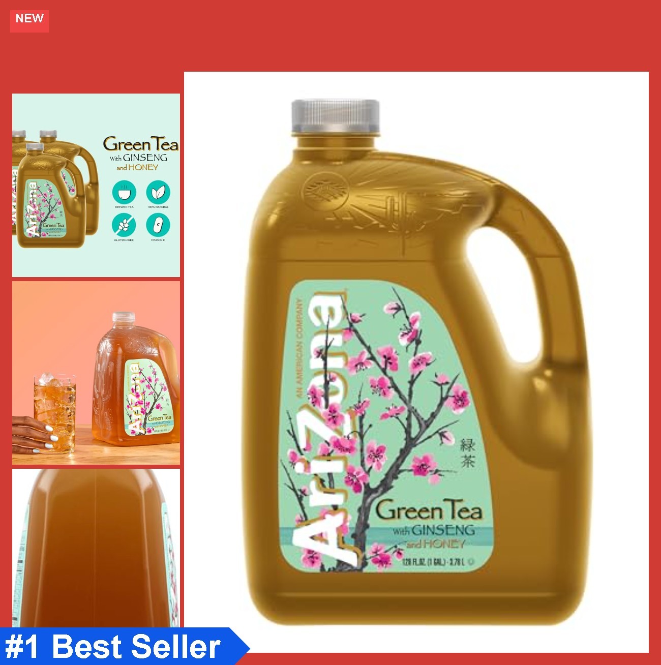Green Tea Gallon Bottle 128 Fl Oz Sugar Free Honey Ginseng Gluten Free High