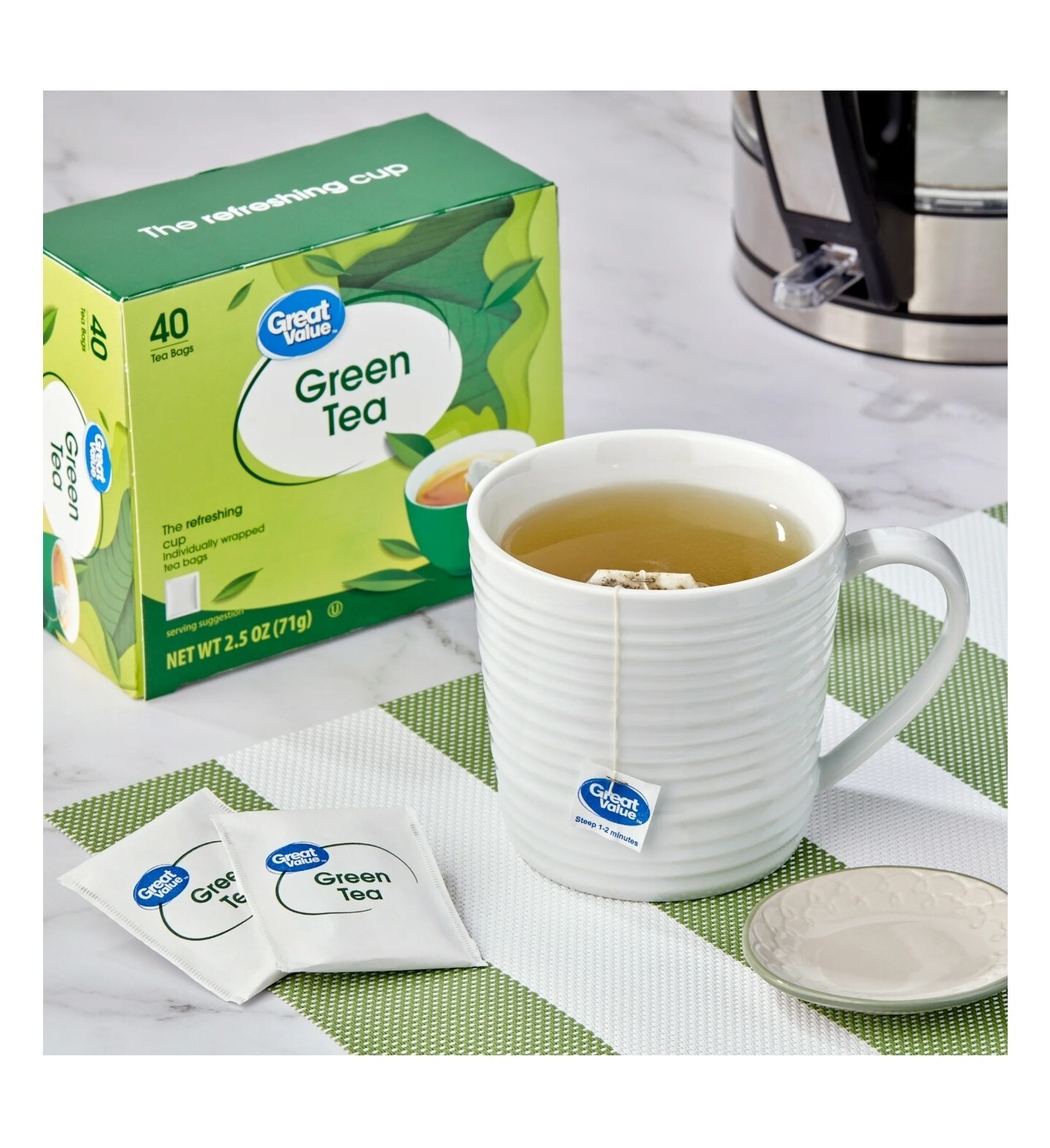 Green Tea Bags, Great Value, 2.5 oz, 40 Count, New