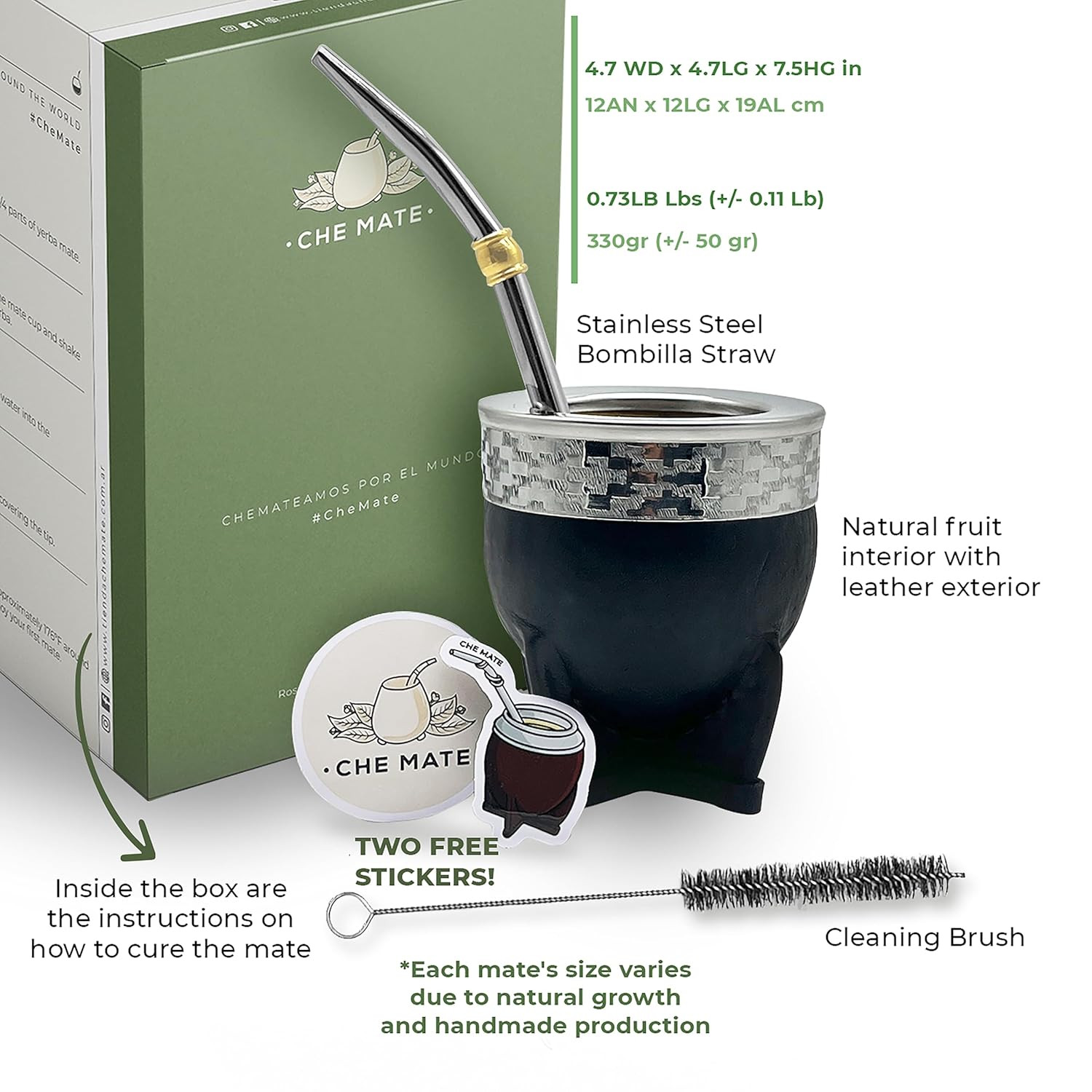 Premium Argentina-Uruguay Yerba Mate Cup and Bombilla Set, Organic Gourd Tea Mug