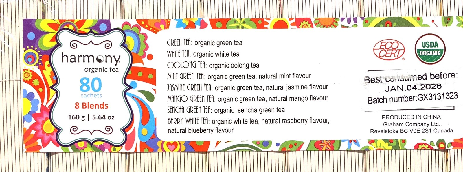 Harmony Organic Tea Library, 80 Bags, 8 Blends, 5.64 oz – GIFT BOXED