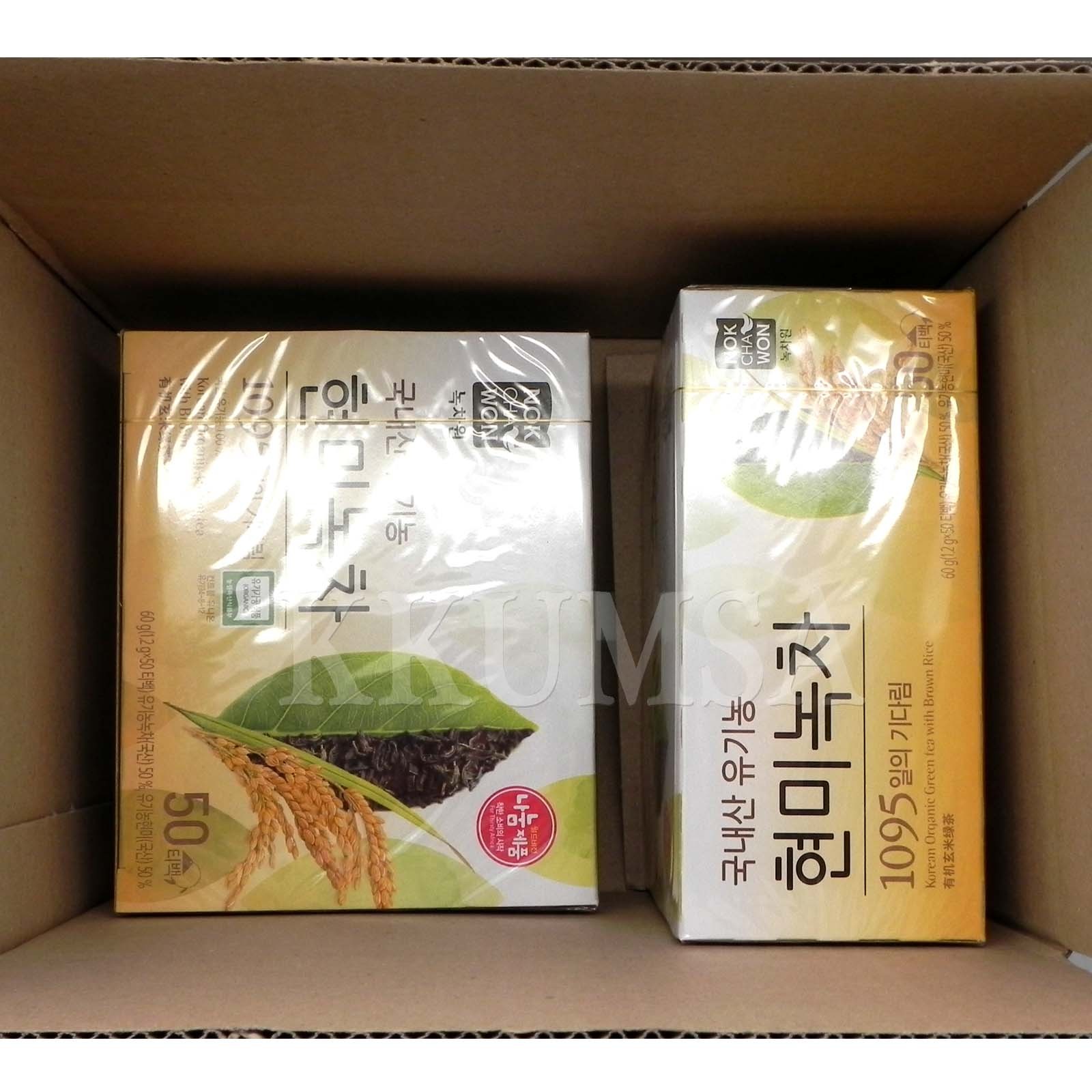 NOKCHAWON Korean Organic Green Tea with Brown rice 150 Tea bags (50 Tea x 3 Box)