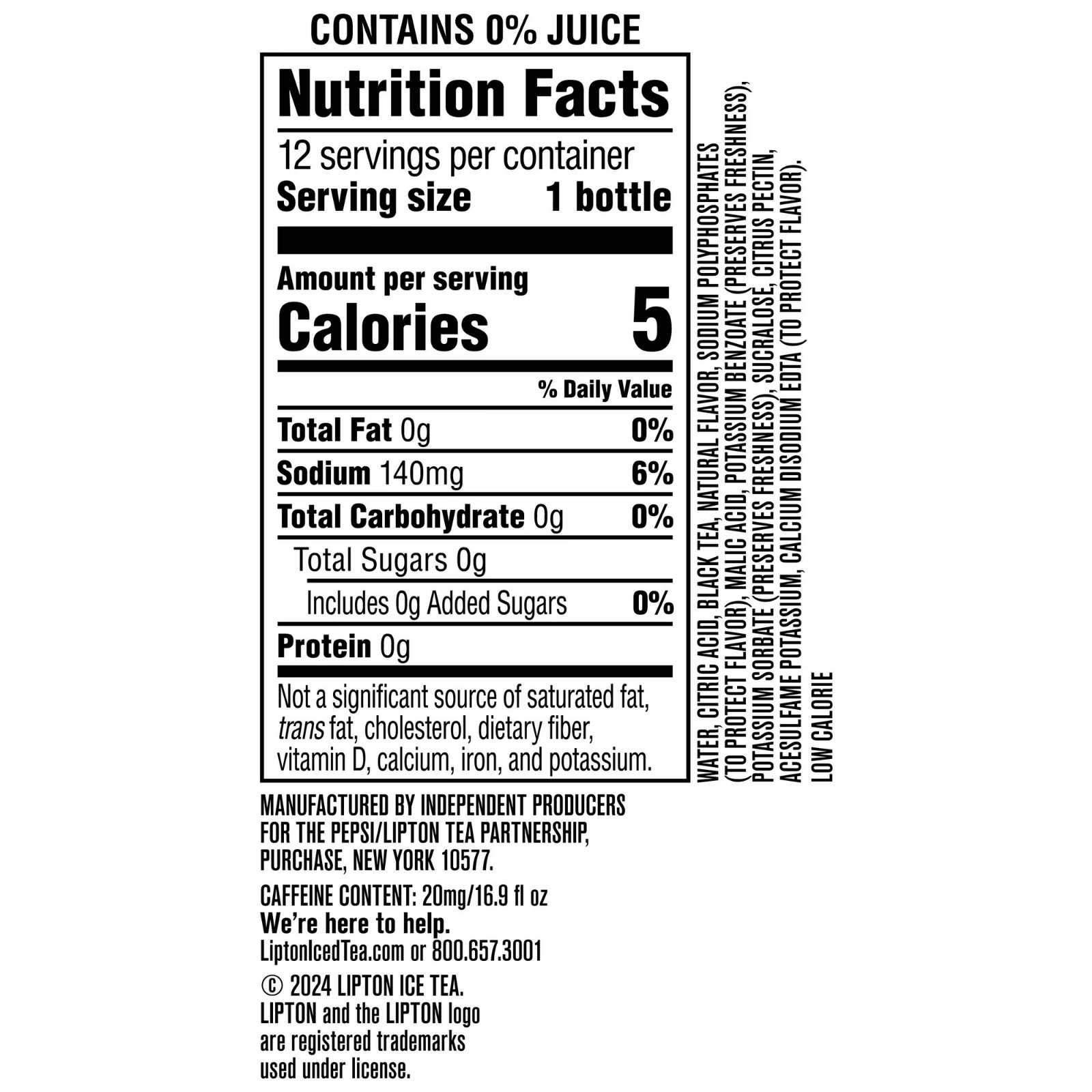 Lipton Zero Sugar Peach Iced Tea, (16.9 fl oz 12 pack Bottles​)@@