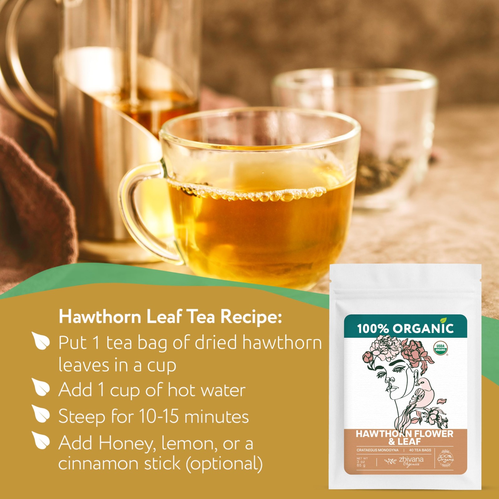 Hawthorn Tea Organic (40 Tea Bags) – Hawthorn Leaf Tea – Hawthorne TeaBags fo…