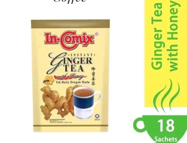 IN-COMIX INSTANT GINGER TEA WITH HONEY 18’s x 15g Free Shipping World Wide