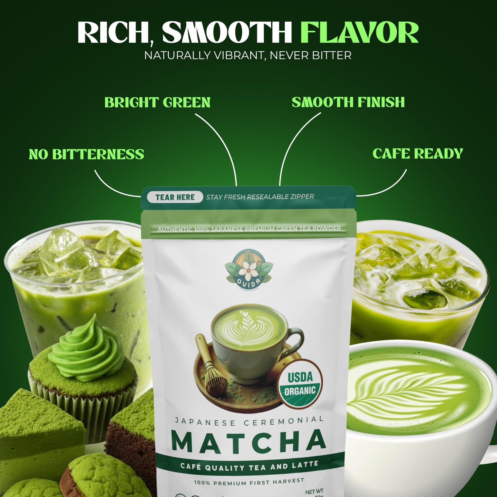 Ceremonial Grade Matcha Green Tea Powder 4oz – Japanese Origin, Stone Ground