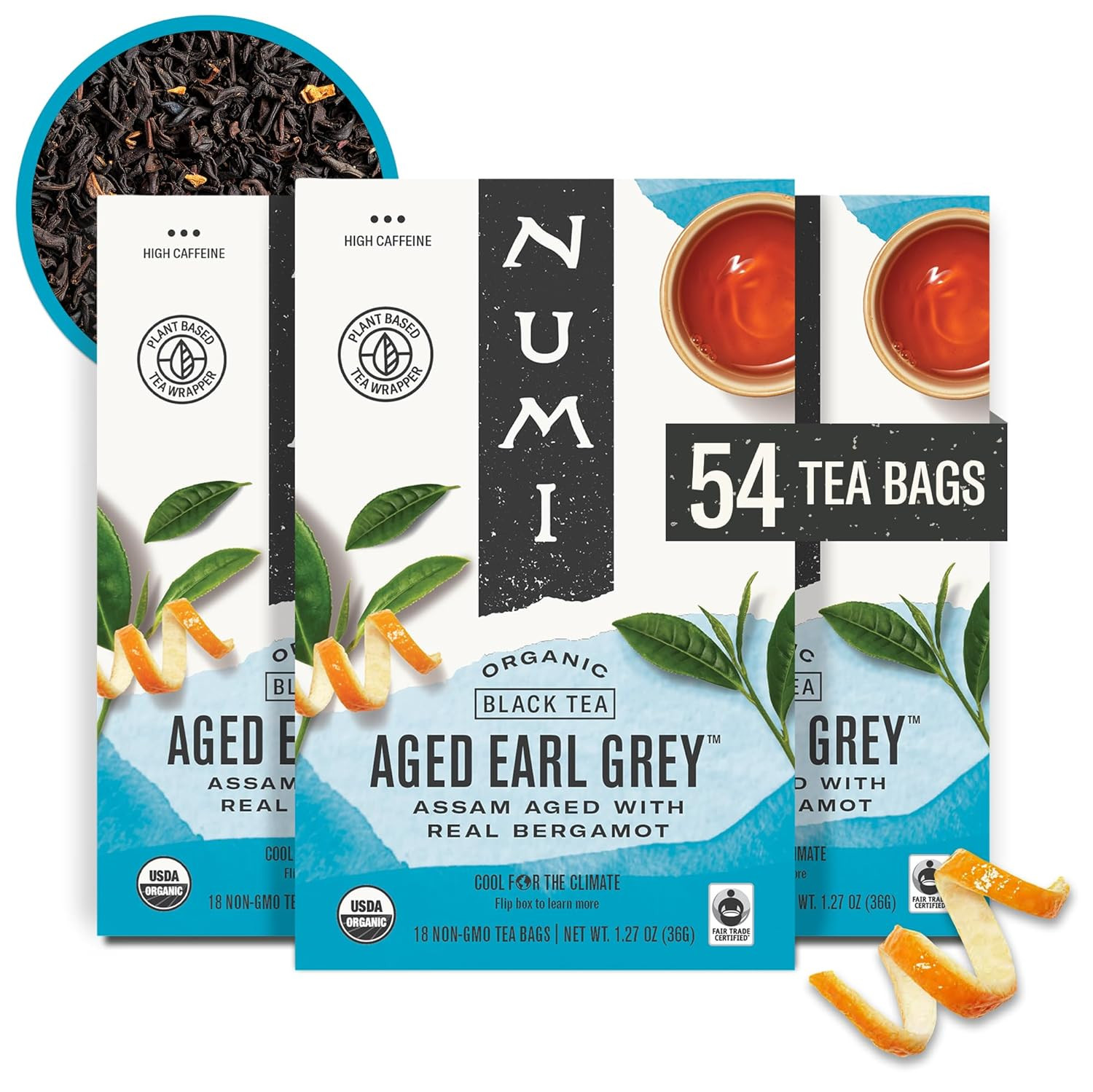 Numi Organic Aged Earl Grey Tea | 100 Black Tea Bags | Assam Black Tea with Real
