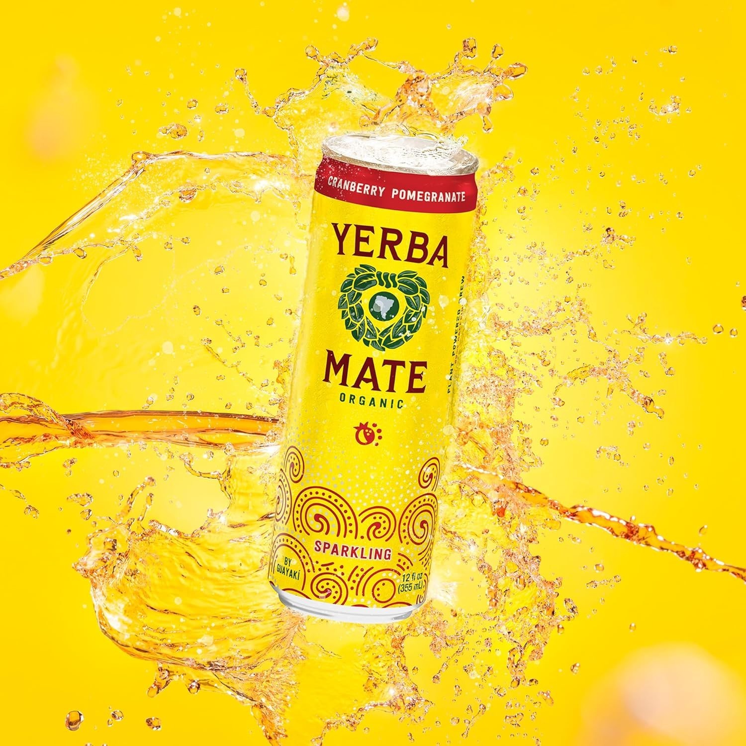 Organic Sparkling Yerba Mate Cranberry Pomegranate 80mg Caffeine 12oz 12 Pack