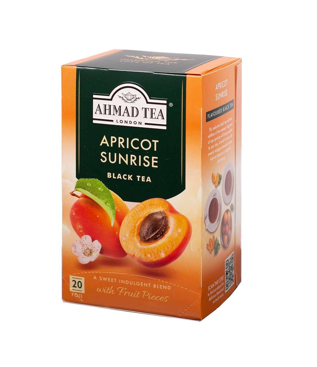 Ahmad Tea Apricot Sunrise Black Tea Bags 20 Count Fruity Flavor Antioxidant