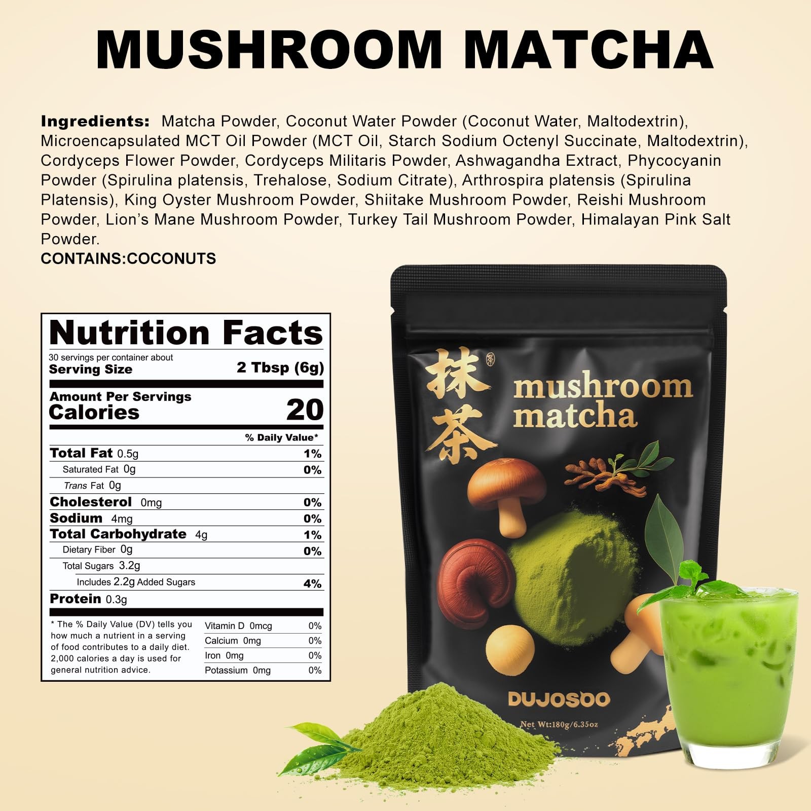Mushroom Matcha, with 6 Adaptogenic Mushrooms and Ceremonial-Grade Matcha for…