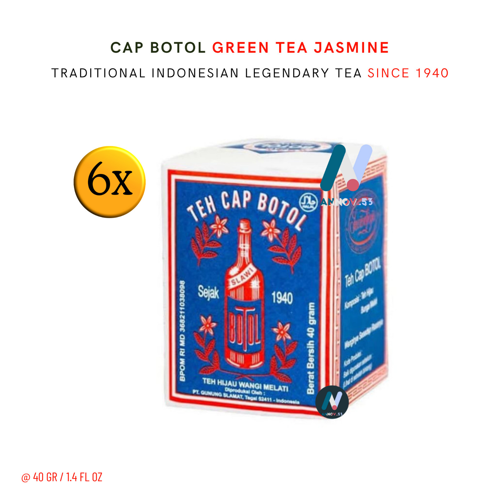 TEH CAP BOTOL Green Tea Jasmine Traditional Indonesian Legendary Since 1940 6PCS