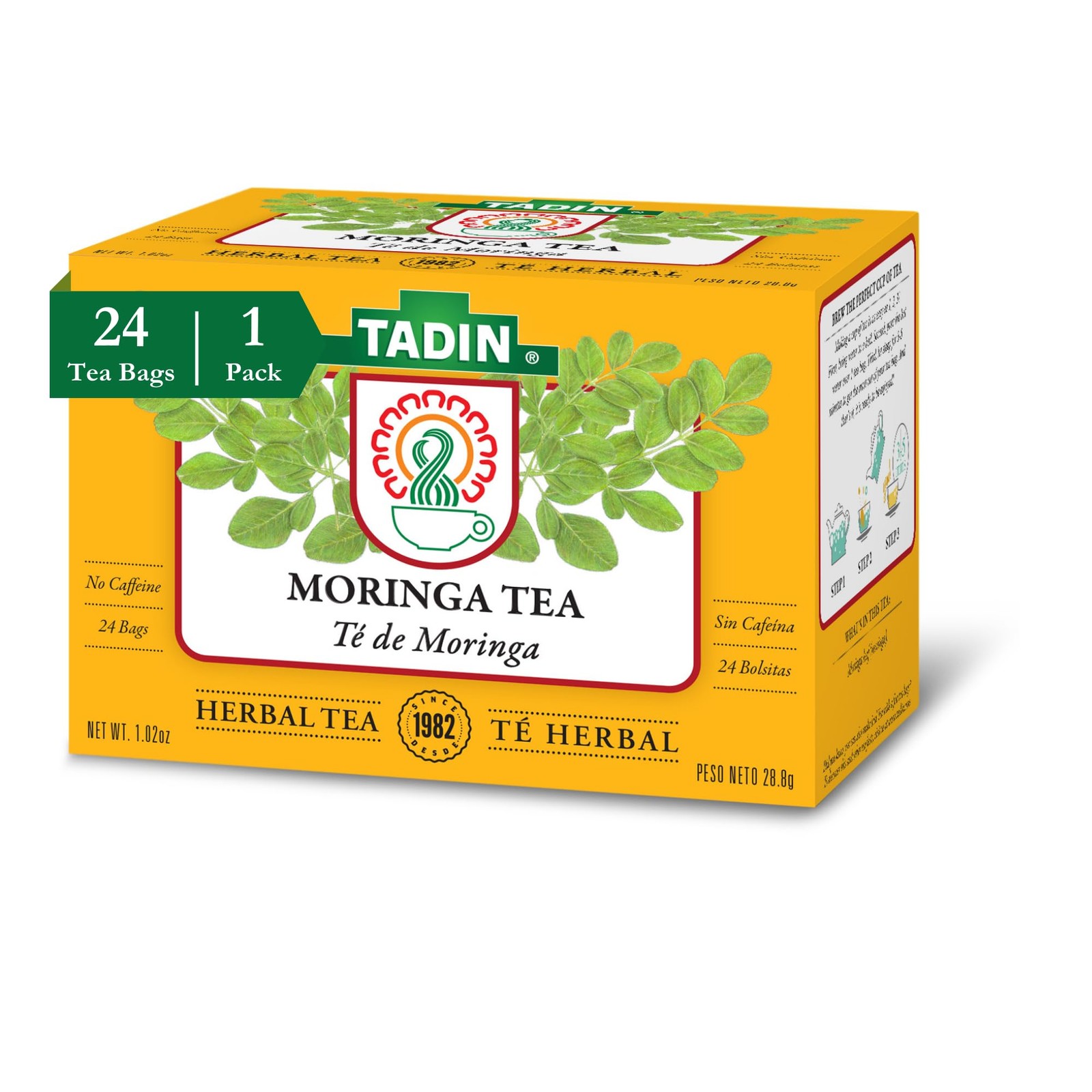 Tadin Moringa Tea, Herbal Caffeine Free, 24 Tea 24 Count (Pack of 1)