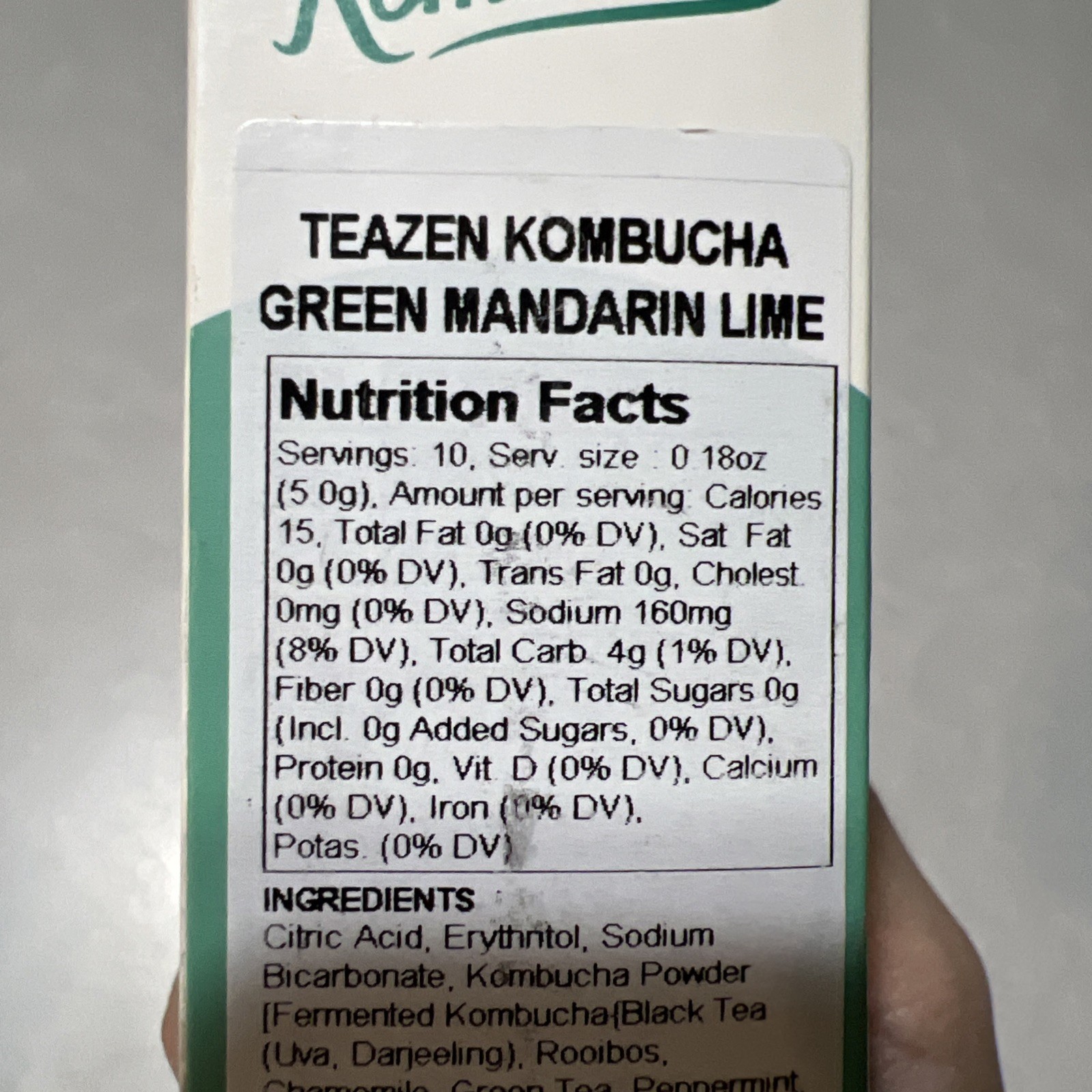 [TEAZEN] Green Mandarin Lime Kombucha Tea 10 Sticks Low Calorie, Prebiotics 8/27