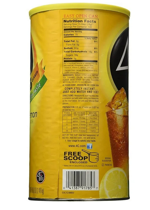 4C Lemon Iced Tea Mix, 5.49 Lb Bag