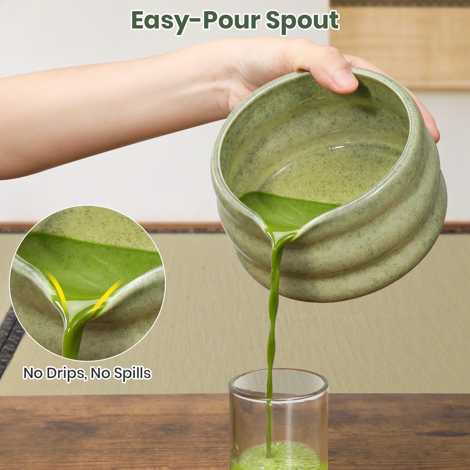 Matcha Whisk Set 7pcs, Japanese Macha Making Kit – 17oz Bowl with Spout, Whis…