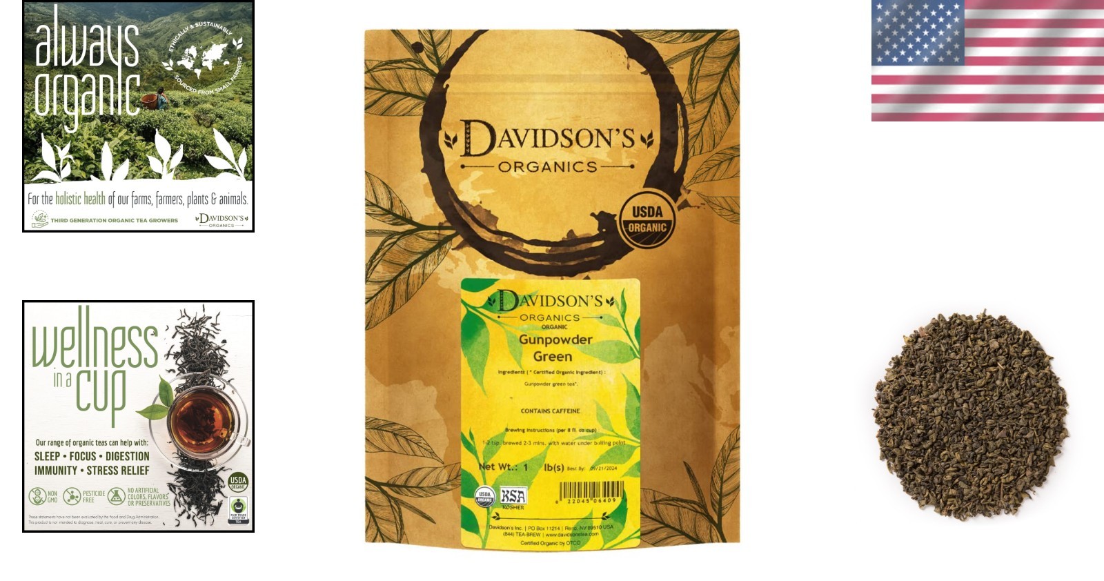 Authentic Gunpowder Green Loose Leaf Tea, 16 Oz – USDA Organic &