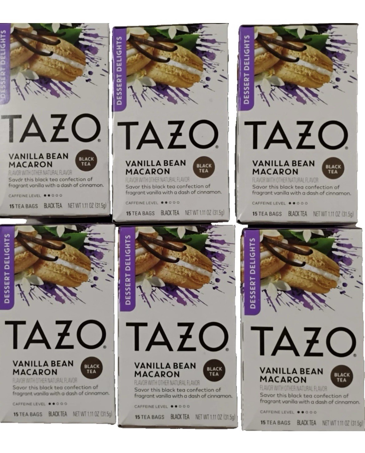 6x Tazo VANILLA BEAN MACARON- 15 Tea Bag Each(Pack of 6)