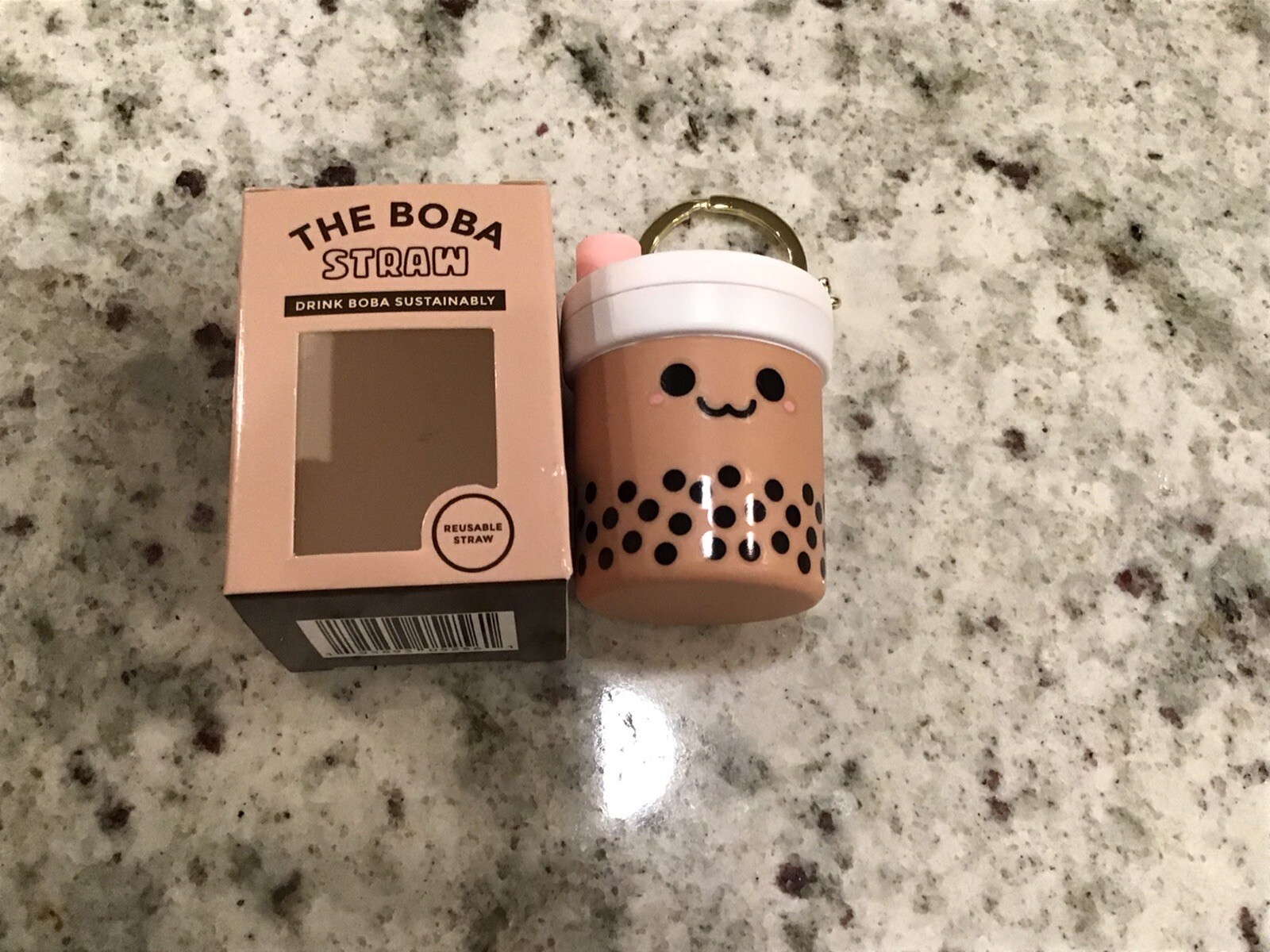 Reusable Bubble Tea Large Silicone Straw Keyring Carrying Case Boba Tribe +Pink
