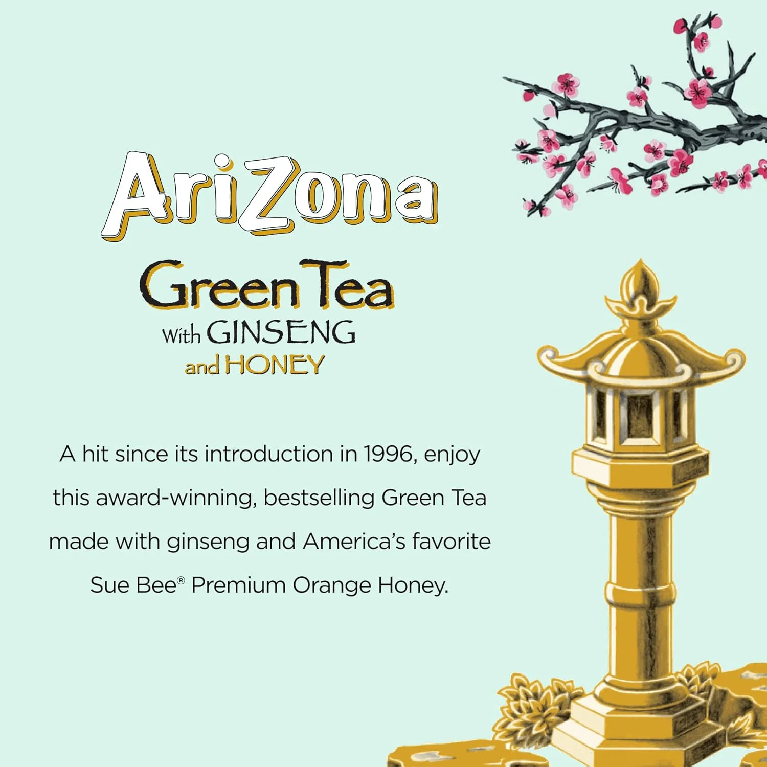 Arizona Green Tea with Ginseng and Honey, 16 Fl Oz (Pack of 12)