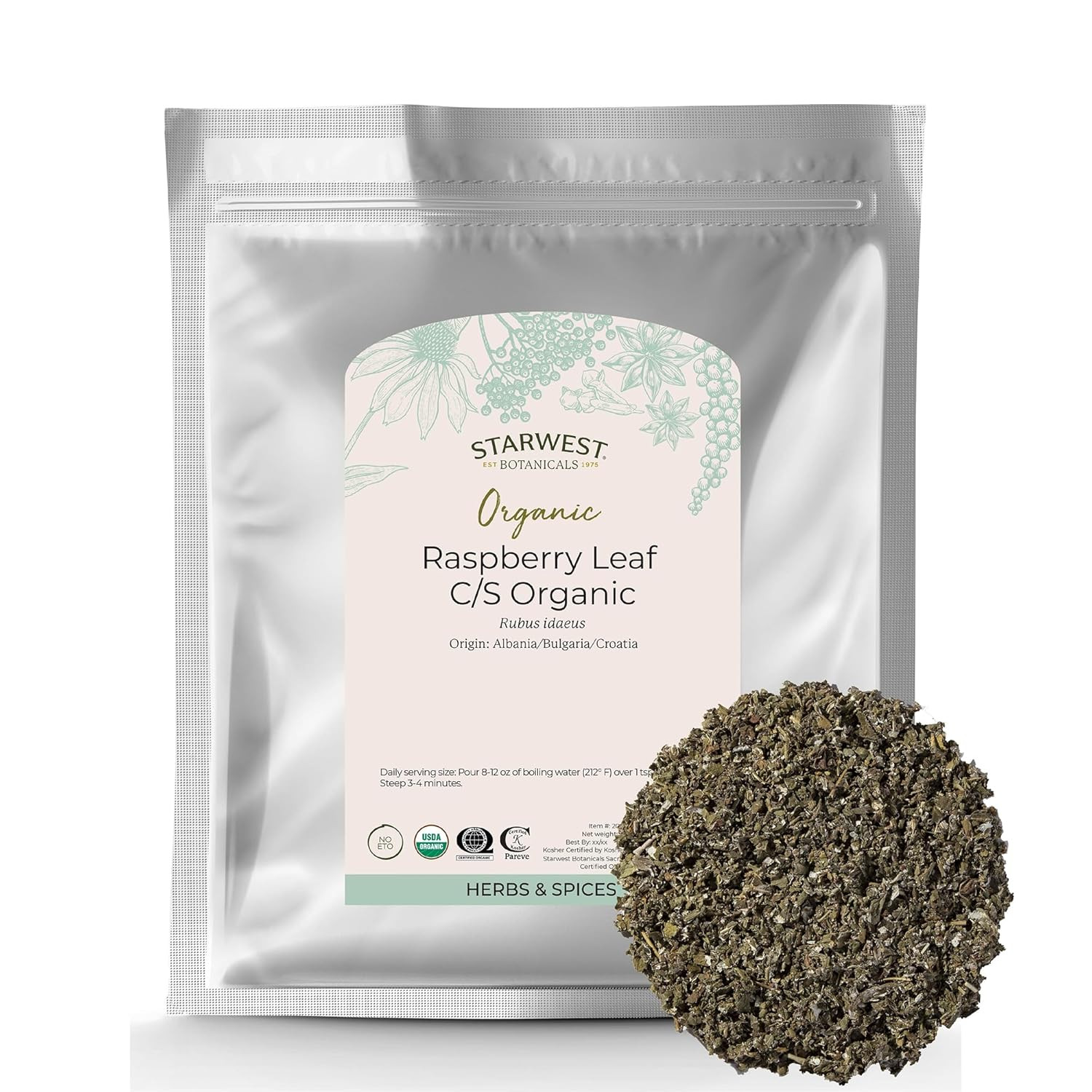 Organic Raspberry Leaf – Herbal Loose Leaf Tea, Caffeine Free Natural Herbs, Pur