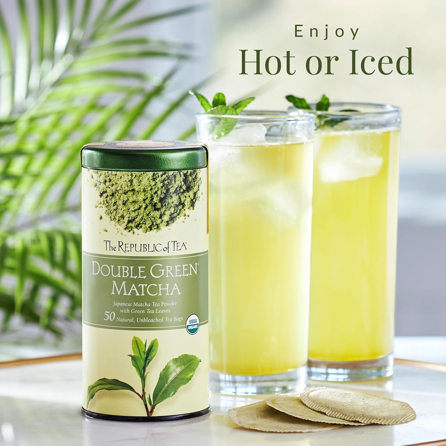 The Republic of Tea Organic Double Green Matcha, Individual Tea Bags with Japane