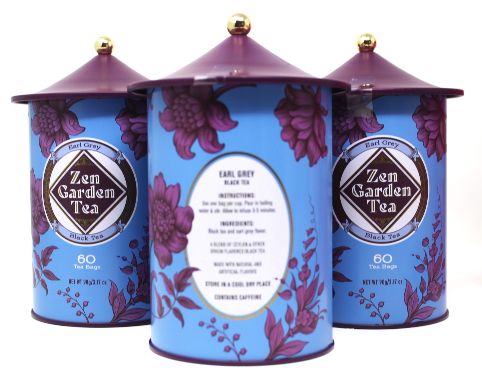 x3 Earl Grey Pagoda Zen Black Tea 60 Tea Bags Reusable Tin Exp 11/27