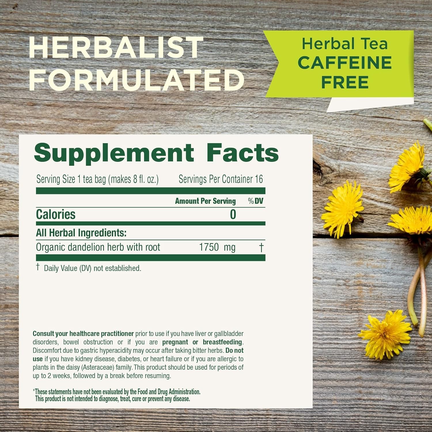 16 Bags of Organic Dandelion Leaf & Root Tea – Mildly Sweet Detox Support