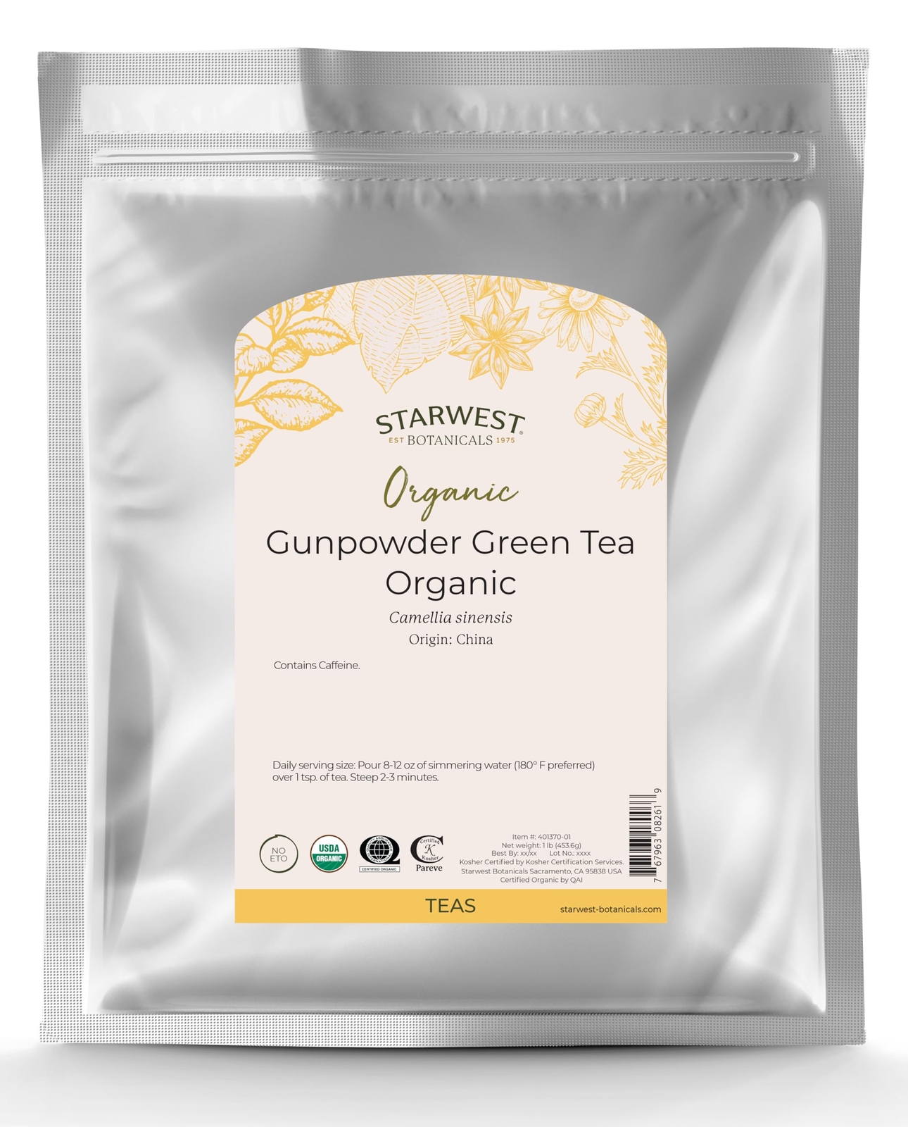 Organic Gunpowder Green Tea 1 Pound Kosher Certified Great Shelf Life