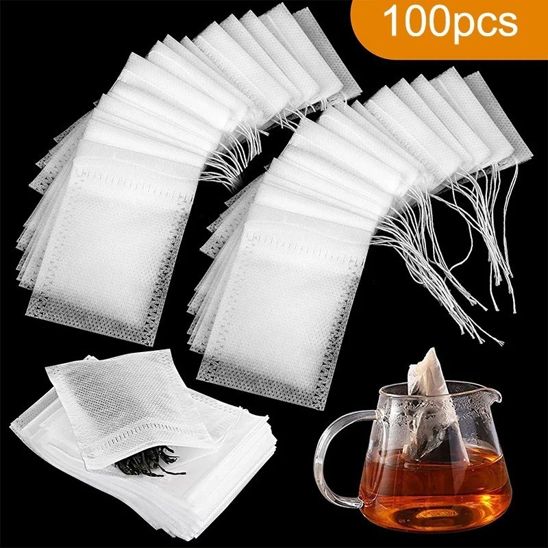 100pcs Disposable Empty Tea Bag Drawstring Seal Teabags Loose Leaf Tea Filters