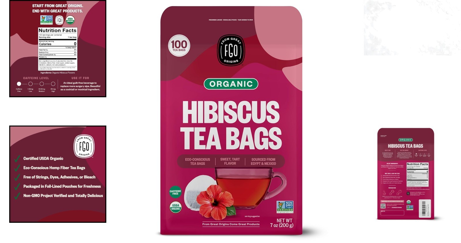 Organic Hibiscus Tea – 100 Eco-Conscious Caffeine-Free Tea Bags