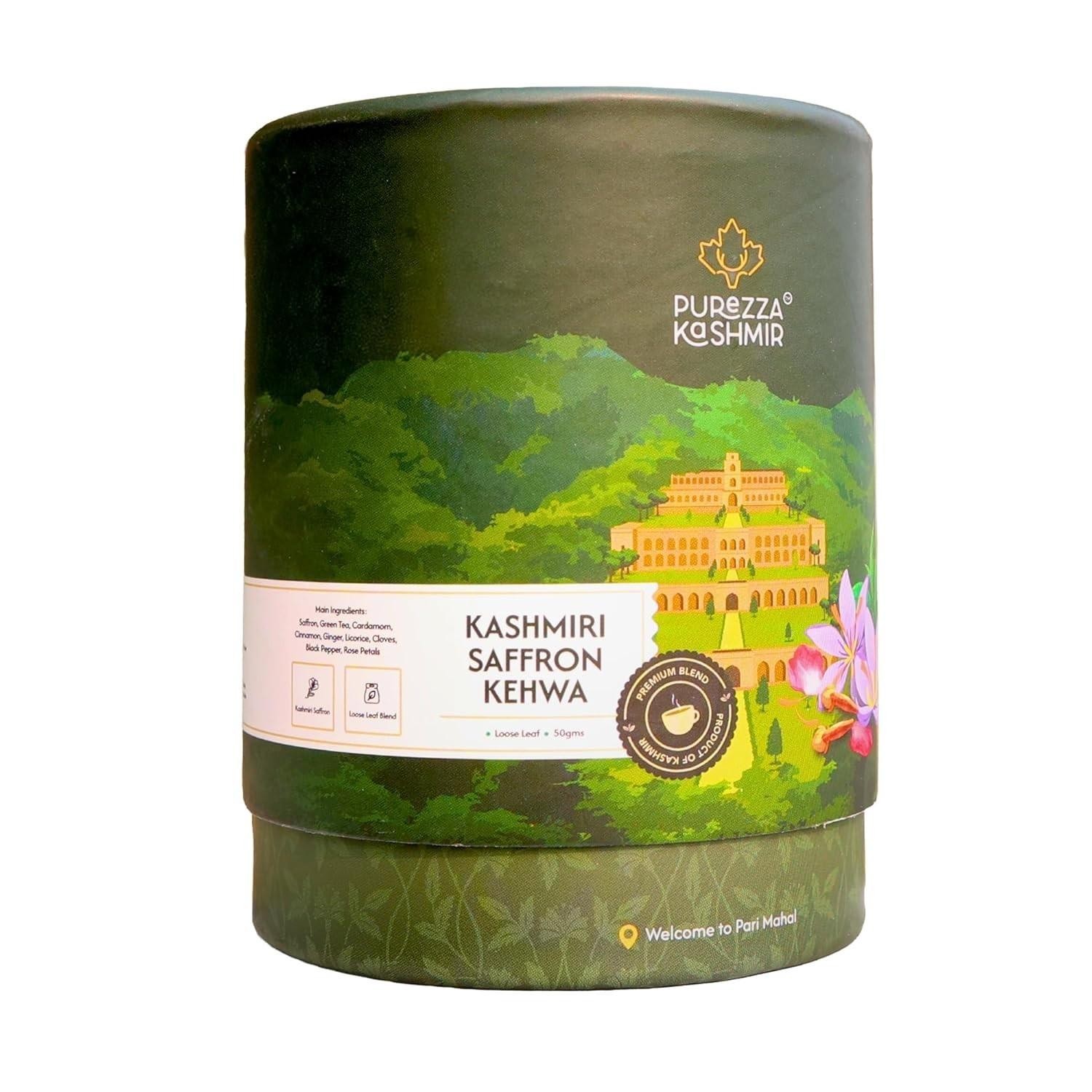 Purezza Kashmiri Saffron Kehwa Loose Leaf Tea 50g | Sugar Free Herbal Green Tea