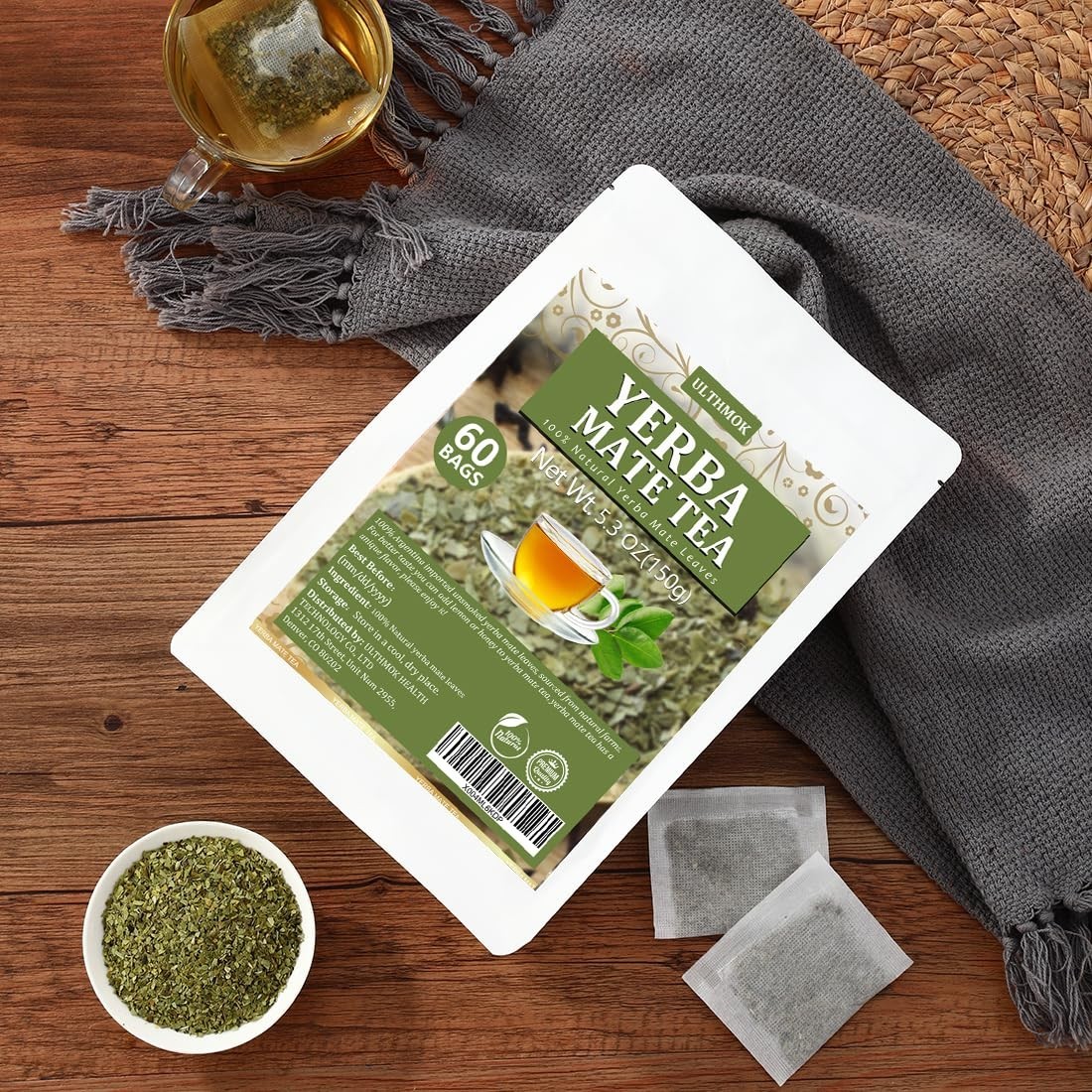 Yerba Mate Tea (60 Premium Bags)-100% pure natural yerba tea leaves