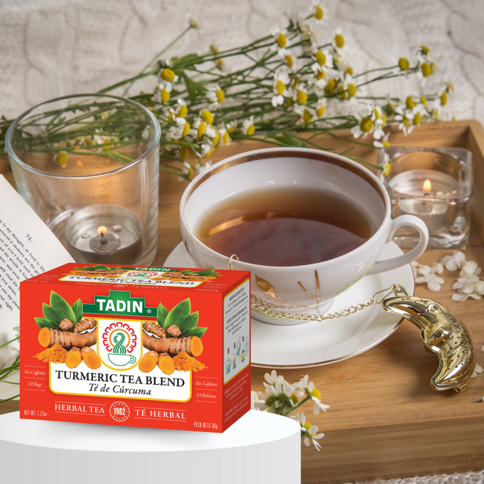 Tadin Turmeric Herbal Tea, 24 Bags 1.27fl oz, Smooth & Aromatic (6-Pack)
