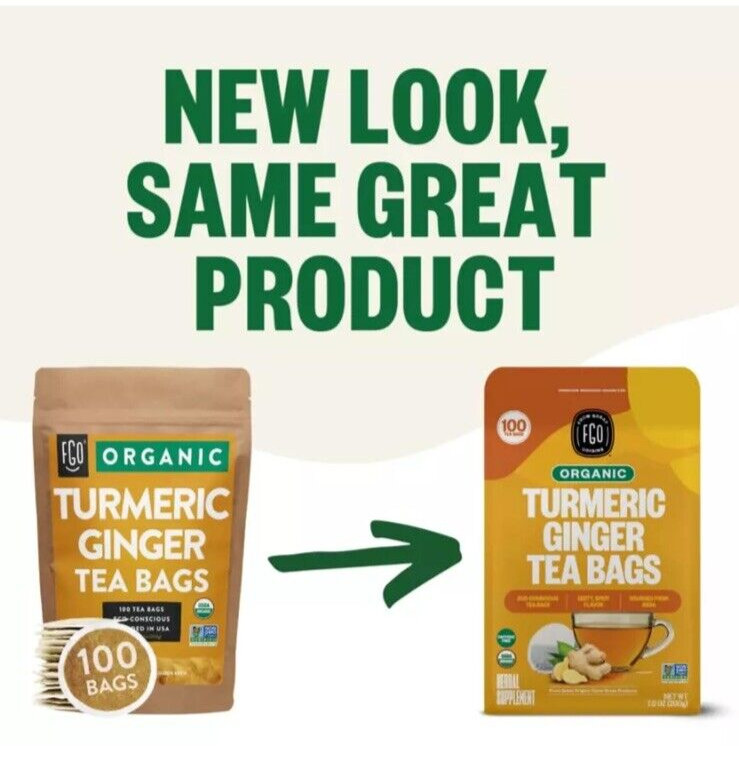 Organic Turmeric Ginger Tea – Eco-Conscious Tea Bags – 100 Count BB:03/27