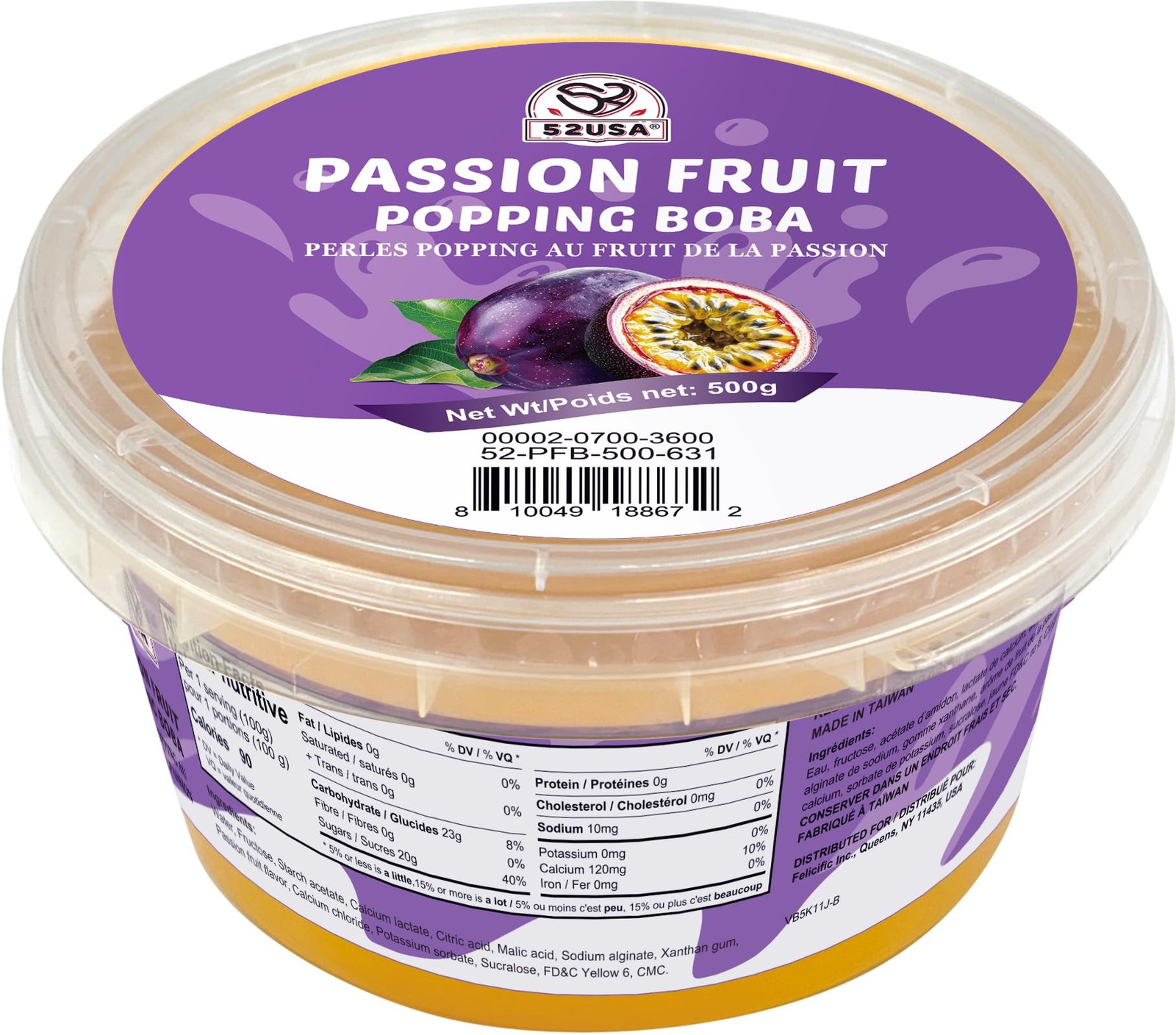 52USA Passion Fruit Popping Boba 500g, Popping Pearls for Bubble Tea, Beverag…