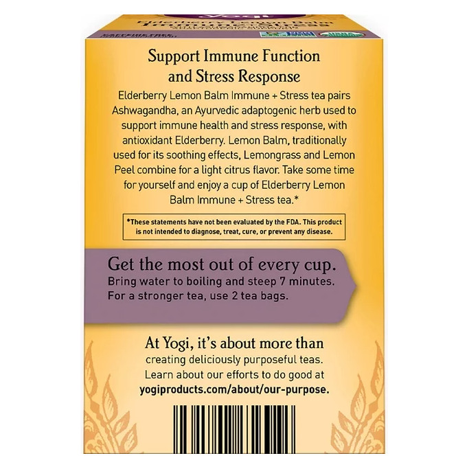 Yogi tea Ederberry Lemon Balm Immune + Sress Tea -16 Tea Bgs per Pack 4