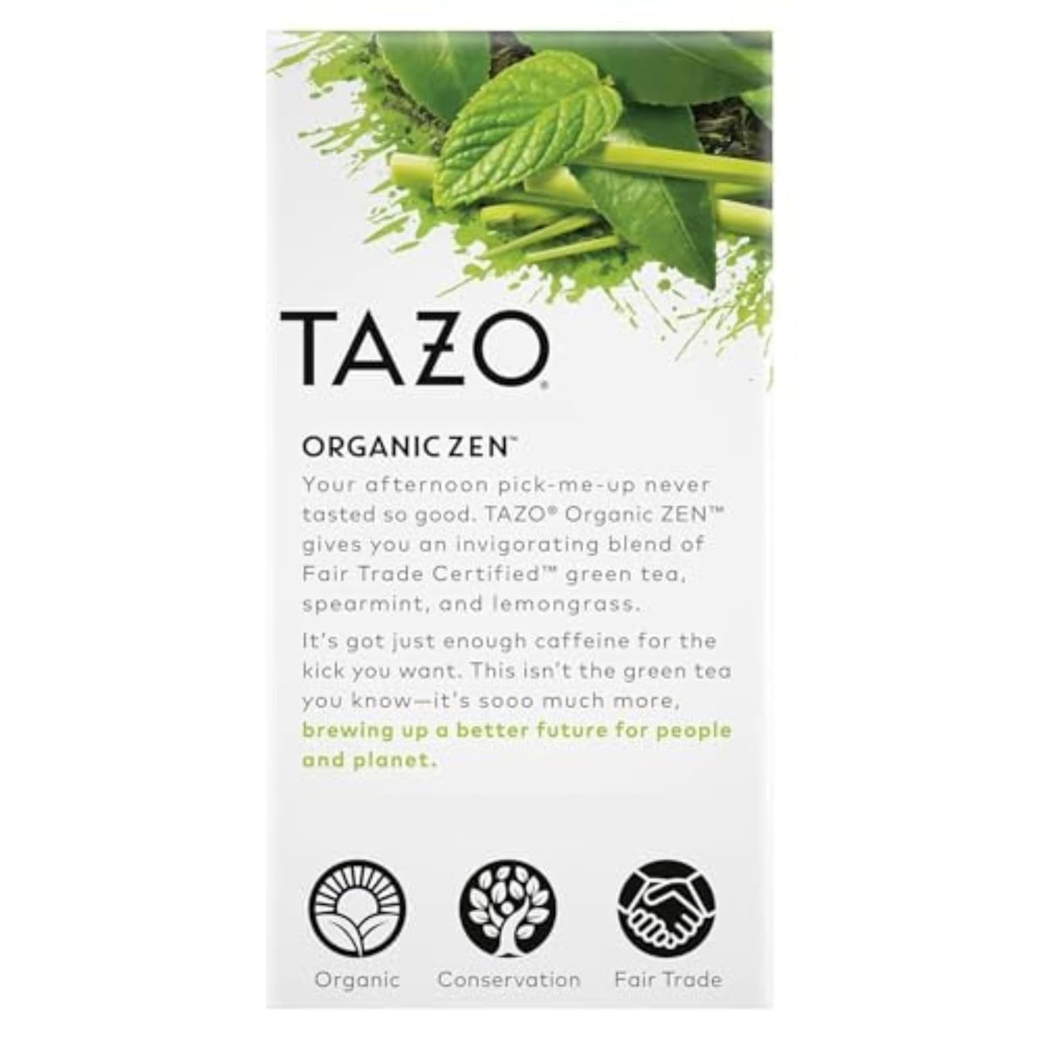 TAZO Organic Zen Green Tea, Caffeinated Tea with Refreshing Lemongrass & Spearmi
