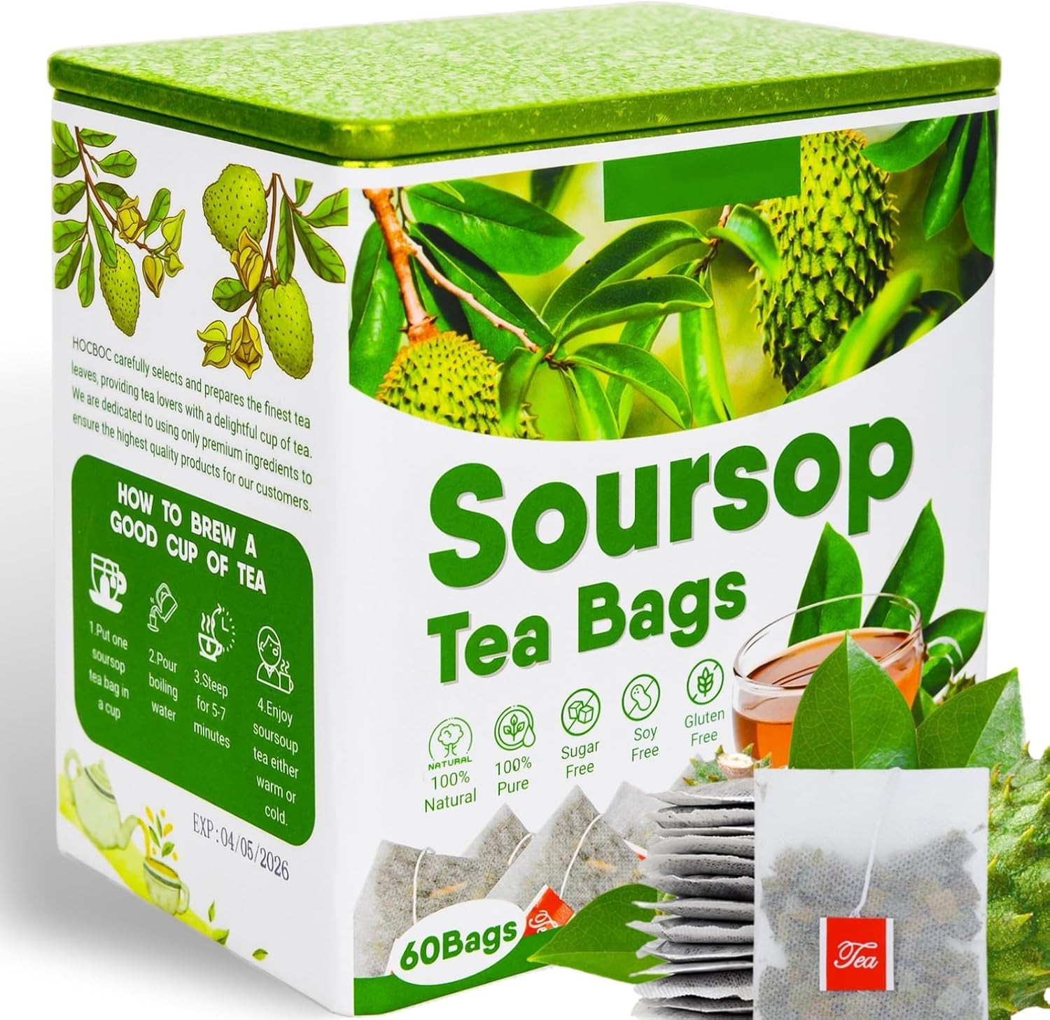 60 Pure Soursop Leaves Tea Bags, Real Natural Soursop Graviola Leaves Teabag,