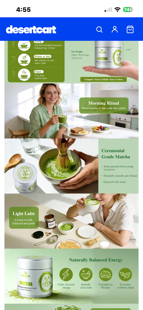 Veilux Premium Ceremonial Grade Matcha 100% Pure Unsweetened Green Tea Powder