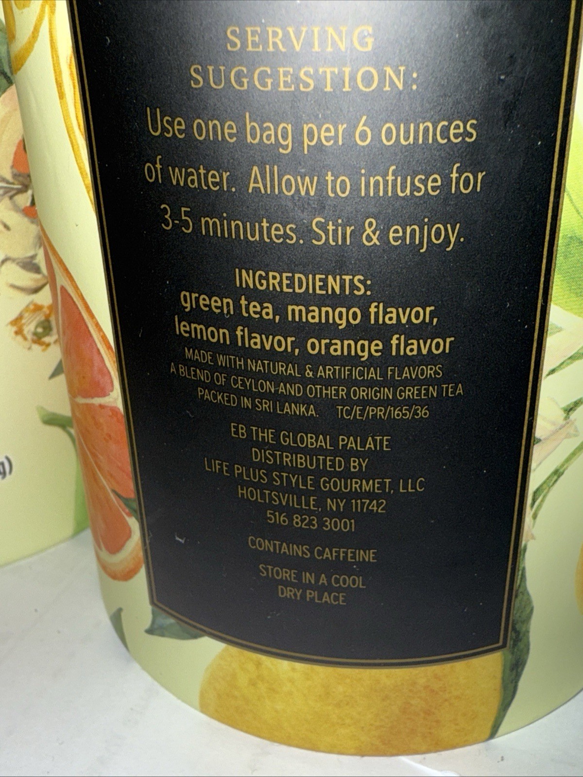 TEA WISDOM MANGO CITRUS Green Tea 2- Containers = 100 Teabags Contains Caffeine