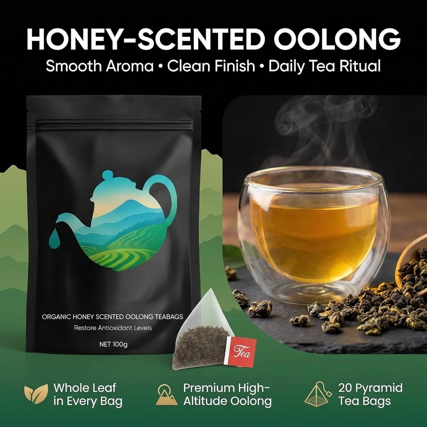 Oolong Tea Bags Organic Whole Leaf Oolong-20 Bags (5g Each) Natural Relaxing