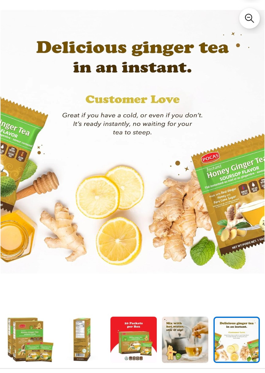 Pocas Honey Ginger Instant Tea Powder, Soursop Flavor, Real Ginger Extract & Hon