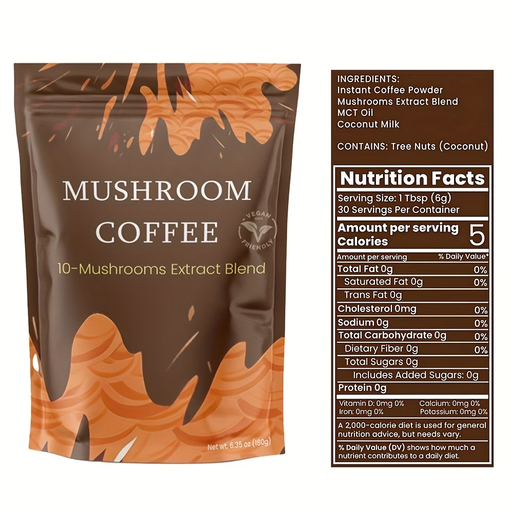 Instant Mushroom Coffee with Turkey Tail & Tremella Extracts Gluten-Free