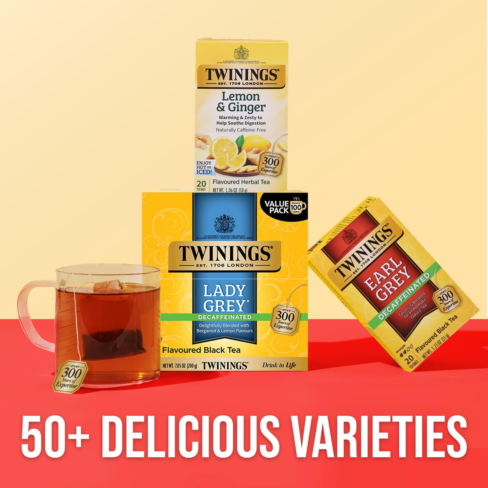 Twinings Decaffeinated Lady Grey Black Tea Individually 100 Count (Pack of 1)