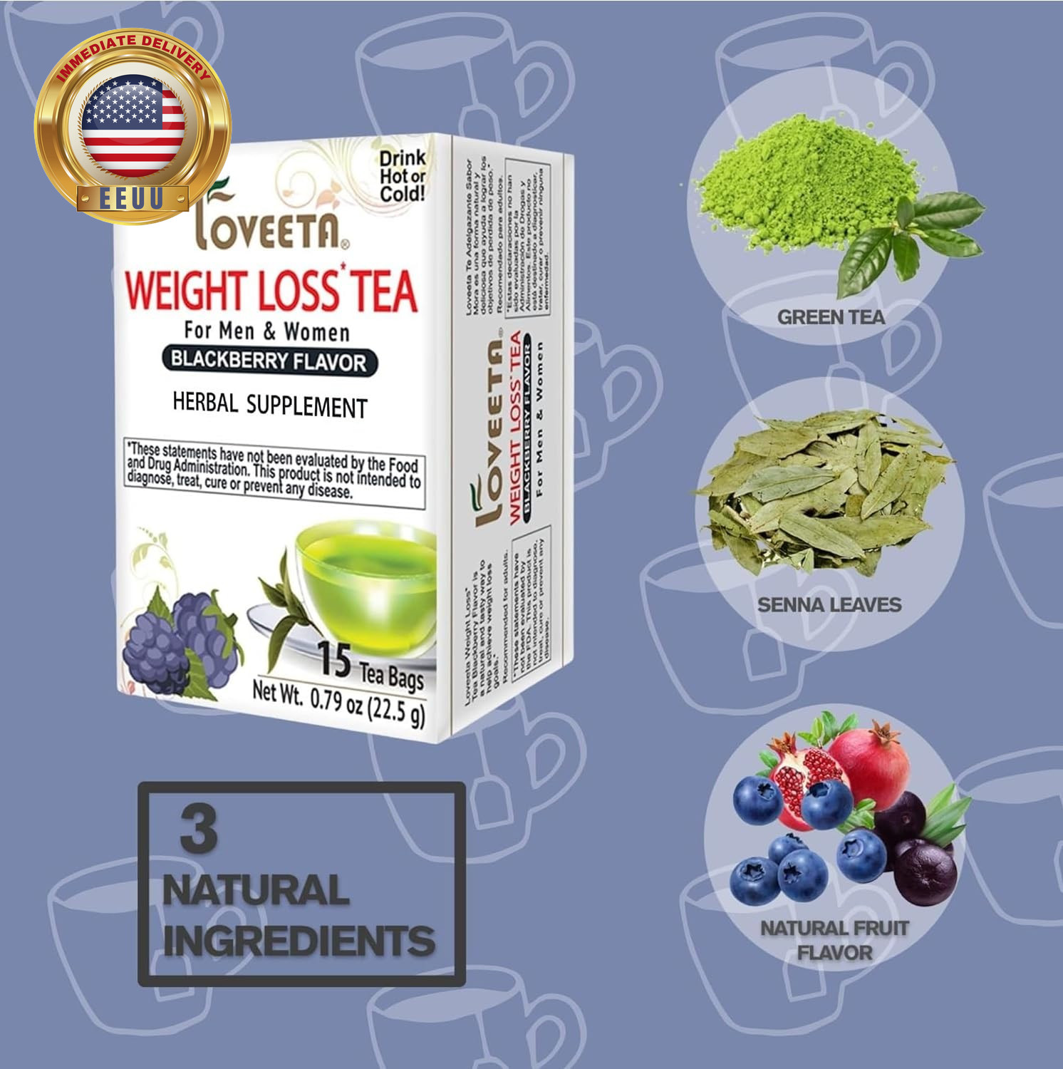Loveeta Wellness Weight Loss Tea Blackberry – 15 Tea Bags (Gmo Free, Gluten Free