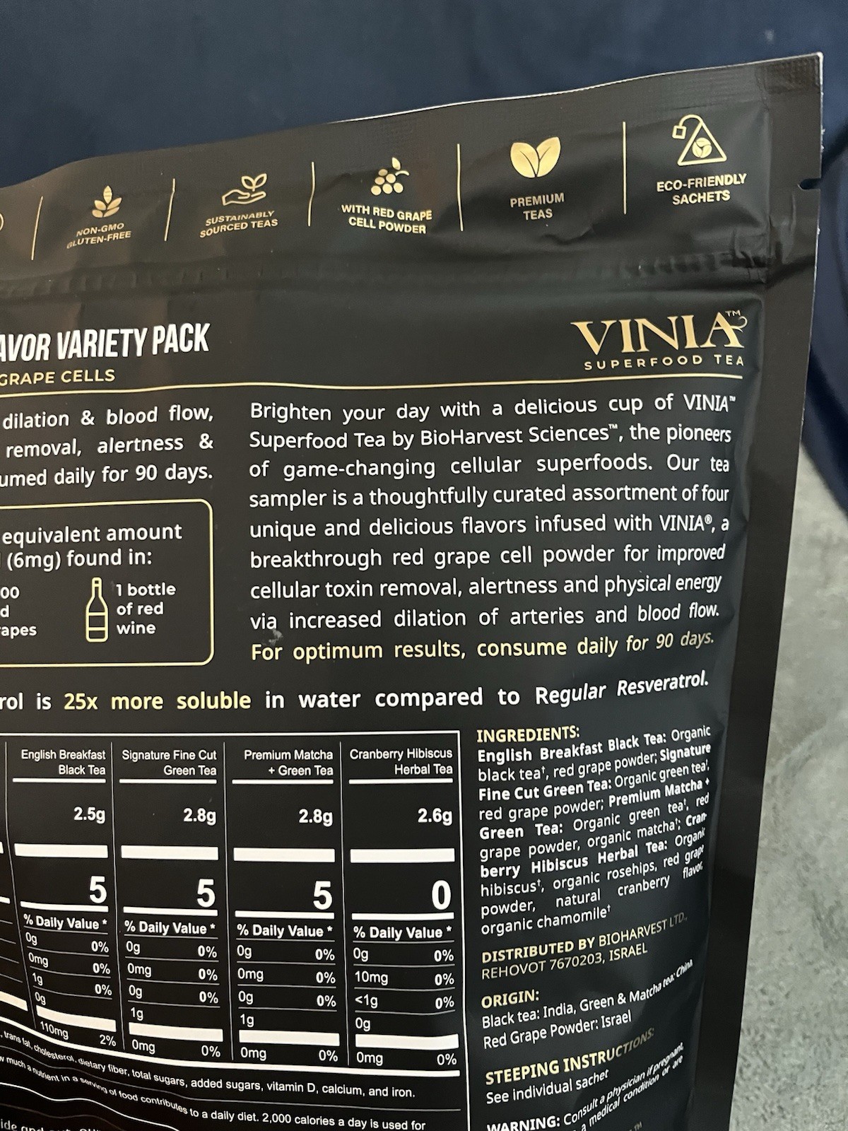 VINIA Tea Sampler, 4 Flavor Variety Pack. Made with organic Teas