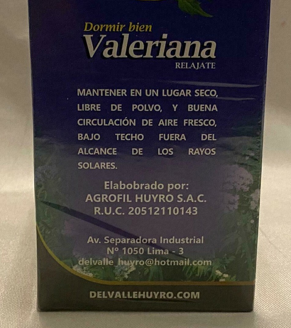 Del Valle Premium Tea Valeriana Relajante Peruvian Tea 100 bags Sealed box Peru